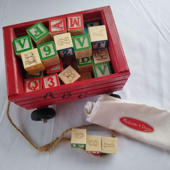 Handcrafted Wagon with Melissa and Doug Wooden Blocks - Picture 1 of 4